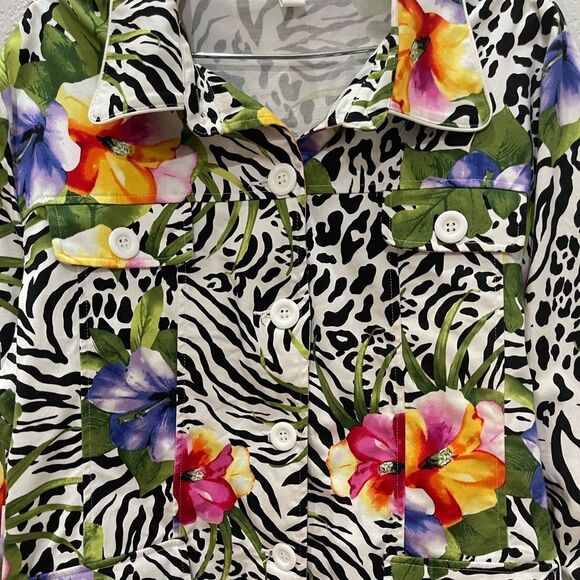 Erin London Button Front Jungle Motif Jacket Size Large - Picture 4 of 8